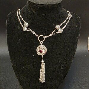 Magnolia And Vine ORIGINAL NECKLACE STUNNING tassel silver tone